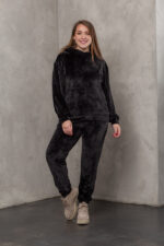 Костюм жіночий 23.1867, 48(XL), 50(2XL), 52(3XL), чорний, стиль casual (кежуал), велюровий костюм у збільшених розмірах, з кишенею-кенгуру