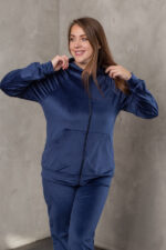 Костюм жіночий 23.1860, 50(2XL), 52(3XL), 54(4XL), темно синій, стильний велюровий спортивний костюм на замку у збільшених розмірах - Зображення 5