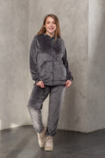 Костюм жіночий 23.1860, 50(2XL), 52(3XL), 54(4XL), сірий 6, стильний велюровий спортивний костюм на замку у збільшених розмірах - Зображення 4