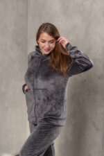 Костюм жіночий 23.1860, 50(2XL), 52(3XL), 54(4XL), сірий 6, стильний велюровий спортивний костюм на замку у збільшених розмірах - Зображення 5