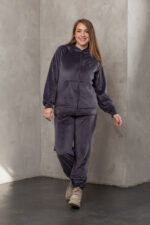 Костюм жіночий 23.1860, 50(2XL), 52(3XL), 54(4XL), графіт 3, стильний велюровий спортивний костюм на замку у збільшених розмірах - Зображення 3