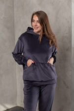 Костюм жіночий 23.1867, 48(XL), 50(2XL), 52(3XL), графіт 3, стиль casual (кежуал), велюровий костюм у збільшених розмірах, з кишенею-кенгуру - Зображення 4