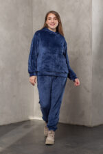 Костюм жіночий 23.1867, 48(XL), 50(2XL), 52(3XL), синій, стиль casual (кежуал), велюровий костюм у збільшених розмірах, з кишенею-кенгуру - Зображення 4