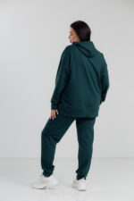 Костюм жіночий 23.1856, 48(XL), 50(2XL), 52(3XL), темно зелений 1, костюм у збільшених розмірах з подовженою кофтою в спортивному стилі, манжети - рібана - Зображення 3