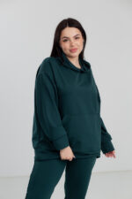 Костюм жіночий 23.1856, 48(XL), 50(2XL), 52(3XL), темно зелений 1, костюм у збільшених розмірах з подовженою кофтою в спортивному стилі, манжети - рібана - Зображення 4