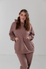 Костюм жіночий 23.1856, 48(XL), 50(2XL), 52(3XL), капучіно, костюм у збільшених розмірах з подовженою кофтою в спортивному стилі, манжети - рібана - Зображення 4