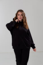 Костюм жіночий 23.1856, 48(XL), 50(2XL), 52(3XL), чорний, костюм у збільшених розмірах з подовженою кофтою в спортивному стилі, манжети - рібана - Зображення 4
