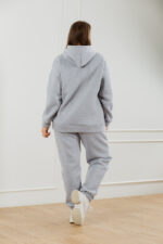 Костюм жіночий 22.1726, 48(XL), 50(2XL), 52(3XL), меланж, спортивний утеплений костюм у збільшених розмірах, кофта з капюшоном та кишенею-кенгуру - Зображення 3