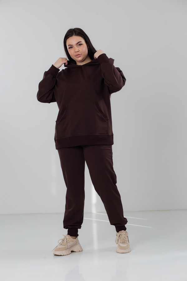 img_5600 Костюм жіночий 23.1856, 48(XL), 50(2XL), 52(3XL), шоколад 3, костюм у збільшених розмірах з подовженою кофтою в спортивному стилі, манжети - рібана - Зображення 1