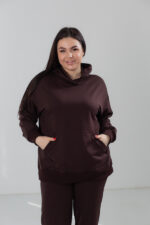 Костюм жіночий 23.1856, 48(XL), 50(2XL), 52(3XL), шоколад 3, костюм у збільшених розмірах з подовженою кофтою в спортивному стилі, манжети - рібана - Зображення 4