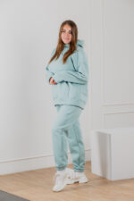 Костюм жіночий 22.1726, 48(XL), 50(2XL), 52(3XL), сіро-блакитний, спортивний утеплений костюм у збільшених розмірах, кофта з капюшоном та кишенею-кенгуру - Зображення 2