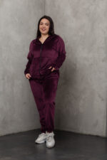 Костюм жіночий 23.1860, 50(2XL), 52(3XL), 54(4XL), марсал, стильний велюровий спортивний костюм на замку у збільшених розмірах - Зображення 5