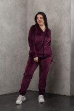 Костюм жіночий 23.1860, 50(2XL), 52(3XL), 54(4XL), марсал, стильний велюровий спортивний костюм на замку у збільшених розмірах - Зображення 2