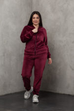 Костюм жіночий 23.1860, 50(2XL), 52(3XL), 54(4XL), бордо 1, стильний велюровий спортивний костюм на замку у збільшених розмірах - Зображення 5
