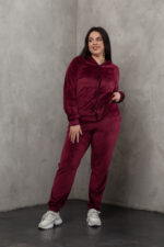 Костюм жіночий 23.1860, 50(2XL), 52(3XL), 54(4XL), бордо 1, стильний велюровий спортивний костюм на замку у збільшених розмірах - Зображення 4