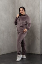 Костюм жіночий 23.1860, 50(2XL), 52(3XL), 54(4XL), шоколад 1, стильний велюровий спортивний костюм на замку у збільшених розмірах - Зображення 2