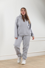 Костюм жіночий 22.1726, 48(XL), 50(2XL), 52(3XL), меланж, спортивний утеплений костюм у збільшених розмірах, кофта з капюшоном та кишенею-кенгуру