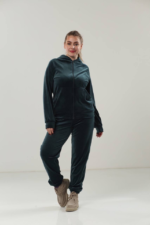Костюм жіночий 23.1860, 50(2XL), 52(3XL), 54(4XL), смарагдовий, стильний велюровий спортивний костюм на замку у збільшених розмірах