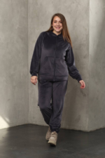 Костюм жіночий 23.1860, 50(2XL), 52(3XL), 54(4XL), графіт 3, стильний велюровий спортивний костюм на замку у збільшених розмірах