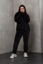 Костюм жіночий 23.1860, 50(2XL), 52(3XL), 54(4XL), чорний, стильний велюровий спортивний костюм на замку у збільшених розмірах - Зображення 5