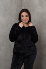 Костюм жіночий 23.1860, 50(2XL), 52(3XL), 54(4XL), чорний, стильний велюровий спортивний костюм на замку у збільшених розмірах - Зображення 4