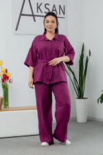 Комплект 25.2656 лен, цвят Тъмен патладжан, 48(XL), 50(XXL), 52(3XL)