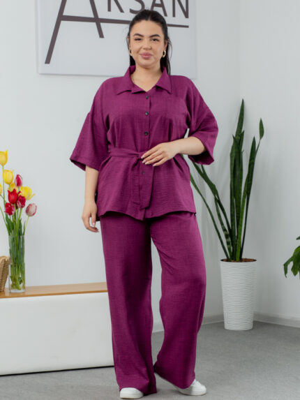 Костюм 25.2656 б Льон, колір Темно баклажановий, 48(XL), 50(ХХL), 52(3XL)
