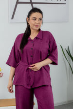 Комплект 25.2656 лен, цвят Тъмен патладжан, 48(XL), 50(XXL), 52(3XL) - Image 4