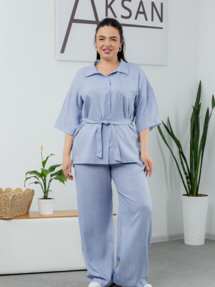 Костюм 25.2656 б Льон, колір Срібно небесний, 48(XL), 50(ХХL), 52(3XL)