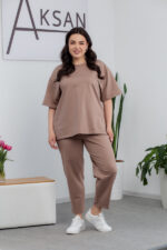 Komplet 25.2678 dzianina dresowa dwunitkowa, kolor Ciemnobeżowy, 48(XL), 50(XXL), 52(3XL)