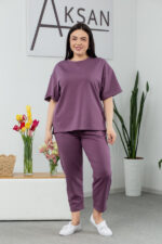 Komplet 25.2678 dzianina dresowa dwunitkowa, kolor Bakłażan, 48(XL), 50(XXL), 52(3XL)