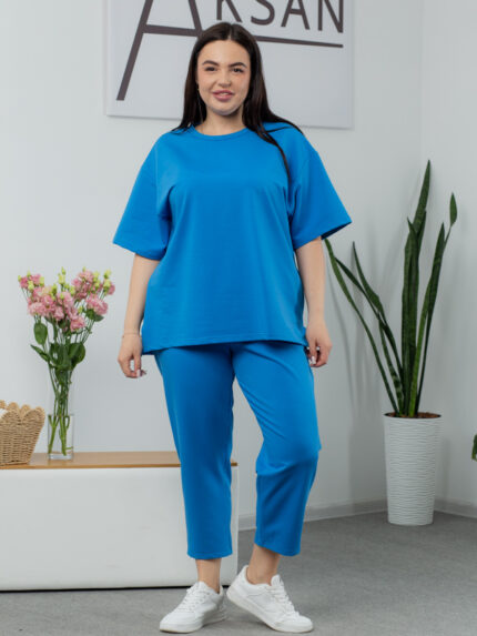 Костюм 25.2678 б Трикотаж двухнитка, колір Волошковий, 52(3XL), 54(4XL), 56(5XL)
