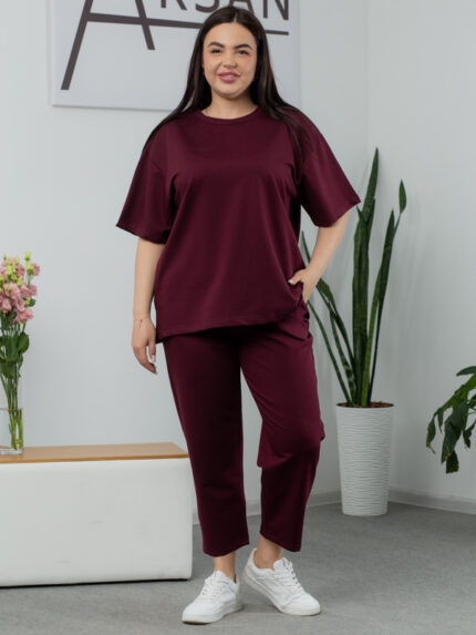 Костюм 25.2678 б Трикотаж двухнитка, колір Бургунді, 52(3XL), 54(4XL), 56(5XL)