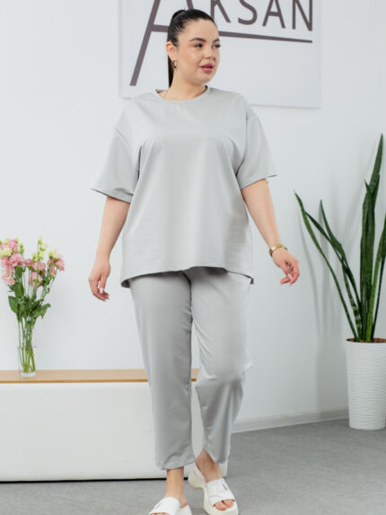 Костюм 25.2678 б Трикотаж двухнитка, колір Ніжно сірий, 52(3XL), 54(4XL), 56(5XL)