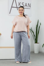 Костюм 25.2664 б Льон, Темно сірий+пудра, 48(XL), 50(ХХL), 52(3XL)