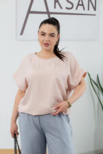 Костюм 25.2664 б Льон, Темно сірий+пудра, 48(XL), 50(ХХL), 52(3XL) - Зображення 4