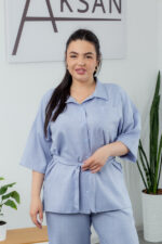 Комплект 25.2656 лен, цвят Сребристо небесен, 48(XL), 50(XXL), 52(3XL) - Image 4