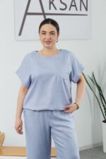 Костюм 25.2664 б Льон, колір Срібно небесний, 48(XL), 50(ХХL), 52(3XL) - Зображення 4