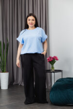 Костюм 25.2664 б Льон, Чорний+небесний, 48(XL), 50(ХХL), 52(3XL)