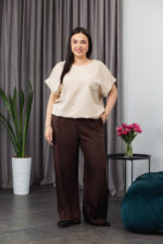 Костюм 25.2664 б Льон, Темний шоколад+ кремовий, 48(XL), 50(ХХL), 52(3XL)