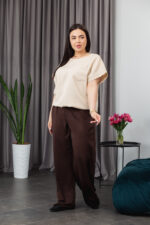 Костюм 25.2664 б Льон, Темний шоколад+ кремовий, 48(XL), 50(ХХL), 52(3XL) - Зображення 2