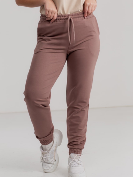 Штани жіночі 20.493, 48(XL), 50(2XL), 52(3XL), капучіно, спортивні джогери великих розмірів
