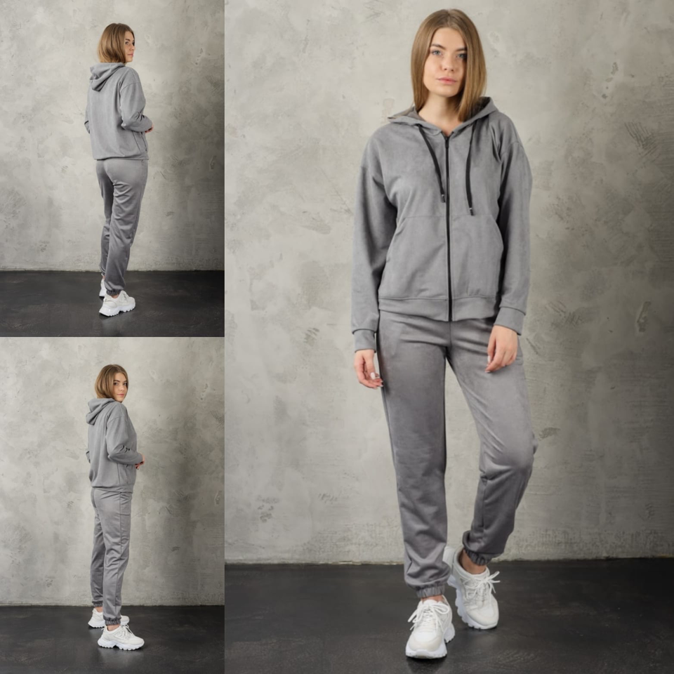 2ej3mxqfqgcf0fgnwr4grulv-large Костюм жіночий 22.1417, 42(S), 44(M), 46(L), 48(XL), сірий, стиль casual (кежуал), замшевий костюм на замку - Зображення 1