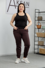 Pantaloni 25.493 tricot dublu, culoare Ciocolata inchisa, 48(XL), 50(XXL), 52(3XL) - Image 4