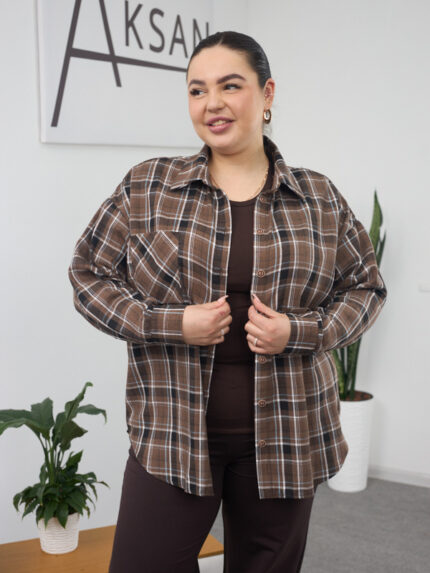Сорочка 26.2558 б Клітинка, колір Шоколад , 46(L)-48(XL), 50(ХХL)- 52(3XL)