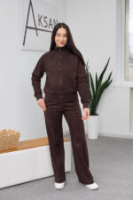 Komplet 26.2894 zamsz na tkaninie diving, kolor Czekoladowy , 44(M), 46(L), 48(XL)