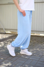 Pantaloni 26.2937 crep american, culoare Albastru cer, 40(XS), 42(S), 44(M) - Image 3