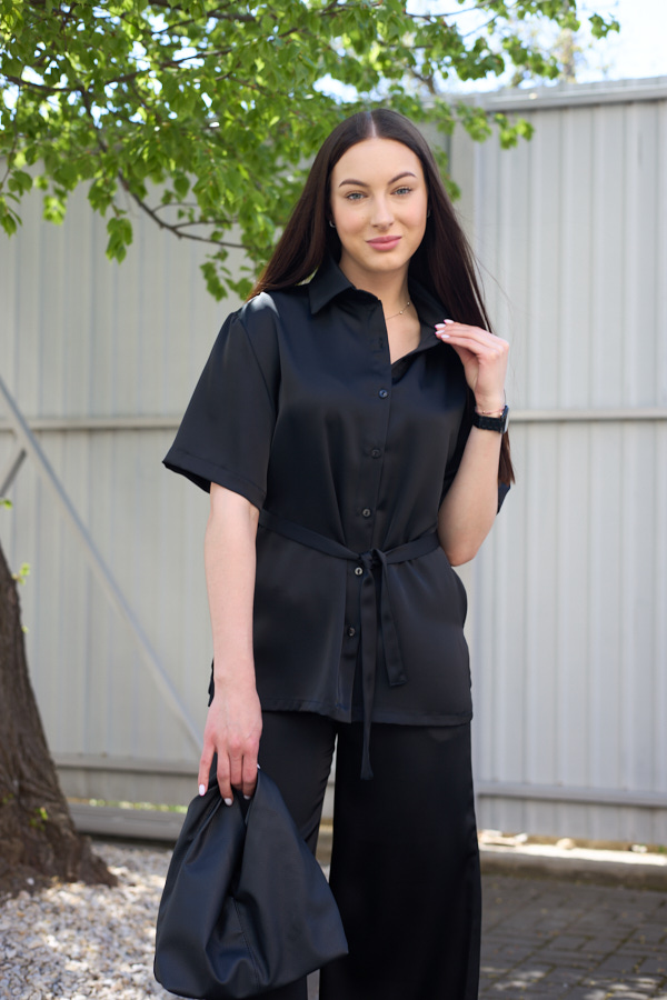 sera8464 Set 26.2954 Double-Armani-Seide, Farbe Schwarz, 42(S), 44(M), 46(L) - Image 1
