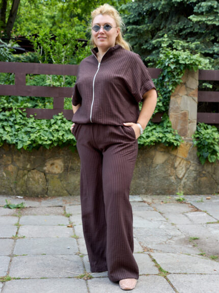 Комплект 26.2961 лен на райе, цвят Тъмен шоколад, 46(L), 48(XL), 50(XXL)