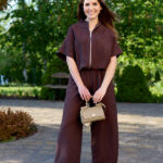 Set 26.2961 striped linen, color Dark chocolate, 40(XS), 42(S), 44(M)